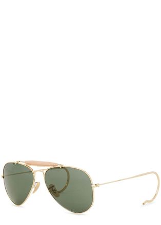 Ray-Ban Gold-tone Aviator Sunglasses, Sunglasses, Green Lenses