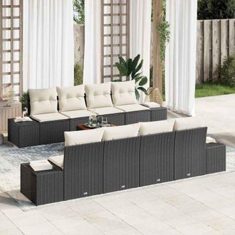 vidaXL Vidaxl - Conjunto De Sof&aacute; De Jard&iacute;n Con Coj&iacute;n 9 Pcs Negro Polirat&aacute;n