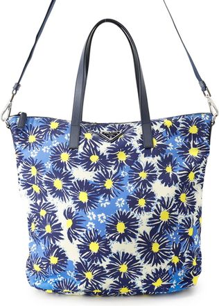 Prada Blue Yellow Nylon Leather Handbag Shoulder Bag Tote Bag (Pre-Owned)