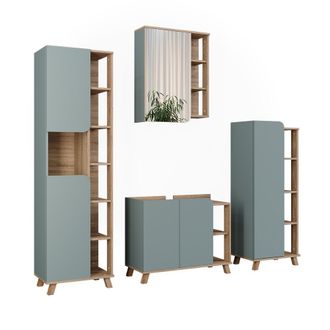 Vicco Conjunto De Muebles De Ba&ntilde;o Karen, Sonoma/azul, 4 Partes