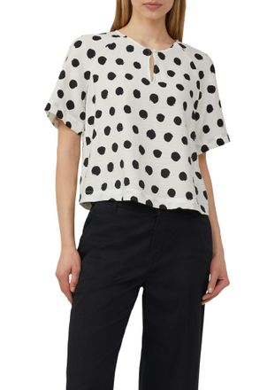 s.Oliver Kurzarmbluse S.OLIVER, Damen, Gr. 38, sanftes wei&szlig;, schwarz, Obermaterial: 84% Viskose, 16% Polyamid, bedruckt, regular fit taillenbedeckt, Rundhals, 