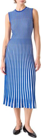 Akris Two-Tone Silk, Wool & Cotton Blend Sweater Dress in Lapis Blue-Ecru at Nordstrom, Size 10