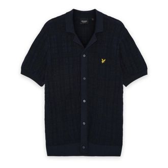 Lyle & Scott Revere Collar Gebreid Resort Overhemd - Heren - Truien - Blauw - Maat: S Katoen