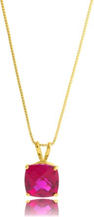 MAX + STONE 14k Yellow Gold 8mm Cushion Cut Gemstone Pendant Necklaces with 18 inch Box Chain