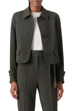 Akris Boxy Wool Tricotine Jacket in Olive at Nordstrom, Size 12