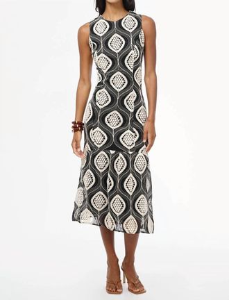 Adelyn Rae Austrid Embroidered Cotton Midi Dress In Black