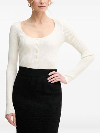 Pinko ribbed long-sleeved top - women - Silk/Cotton - S - White