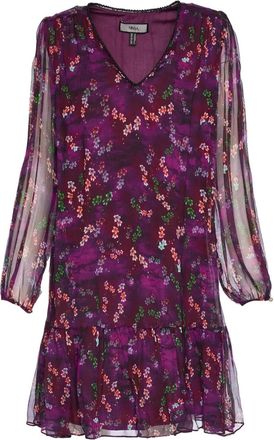 Nissa Zijden mini-jurk met ruches en bloemenprint - Paars