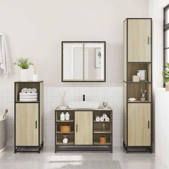 Berkfield Home Durable 3 Piece Bathroom Furniture Set Sonoma Oak Engineered Wood in Light Tan