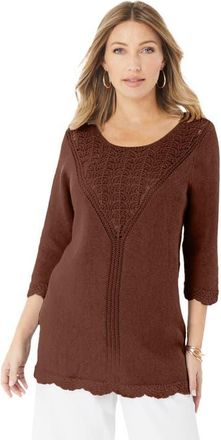 Roaman's Lace Knit Pullover Sweater in Rich Brown at Nordstrom, Size 36