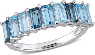 Amour 2 1/2 CT TGW London-blue Topaz Swiss Blue Topaz and Sky Blue Topaz Baguette Ring In Sterling Silver