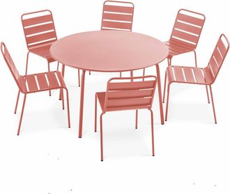 Oviala Mesa redonda de jard&iacute;n y 6 sillas de metal arcilla