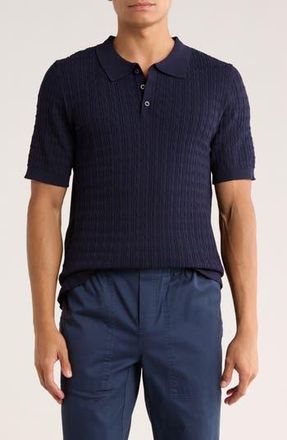 T.R. Premium Cable Knit Short Sleeve Sweater in Navy at Nordstrom Rack, Size X-Large