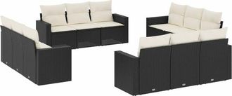 vidaXL Set De Sof&aacute;s De Jard&iacute;n 12 Piezas Cojines Rat&aacute;n Sint&eacute;tico Negro Vidaxl