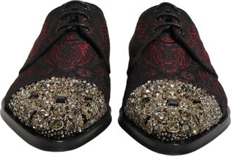 Dolce & Gabbana Mens Black Red Embellished Derby Dress Formal Shoes And Leather