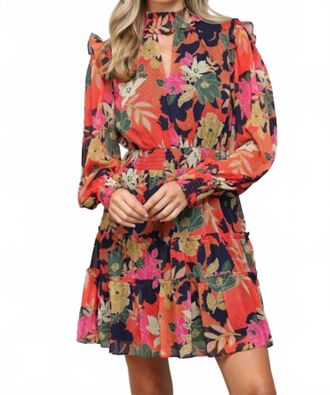 Fate Floral Keyhole Mini Dress In Orange