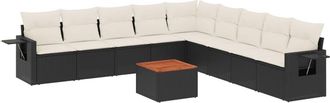 vidaXL Vidaxl - Set De Sof&aacute;s De Jard&iacute;n 10 Pzas Cojines Rat&aacute;n Sint&eacute;tico Negro
