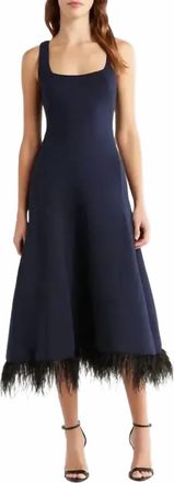 Du Paradis Brussels Feather Dress In Navy