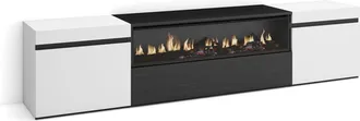 Skraut Home Skraut Home - Mueble Tv, Televisi&oacute;n, Muebles De Sal&oacute;n, Almacenaje, 200x45x35cm, Para Tv Hasta 80, Chimenea El&eacute;ctrica, Estilo Moderno, Blanco Y Negro