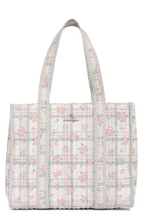 Nanette Lepore Floral Quilted Tote with Bear Charm & Crossbody Bag in Dusky Pine Plaid Block Floral at Nordstrom Rack