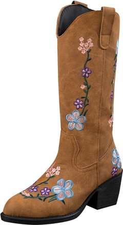 Generic Fashion Boots for Women Autumn and Winter In Stock Womens Leather Boots foreign Trade Pointed Plus Size Embroidered Western Womens Boots (Yellow, 6.5)