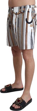 Dolce & Gabbana White Walking Stick Beachwear Shorts Mens Swimshorts