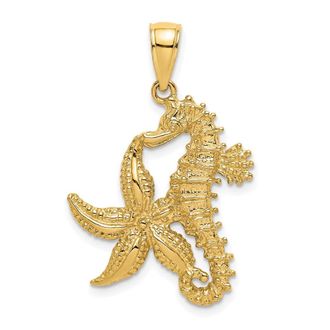 Diamond2Deal 14k Yellow Gold Starfish Seahorse Charm