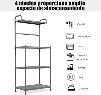 Costway Estante De Cocina Almacenamiento De 4 Niveles Soporte De Microondas Con Marco De Metal Estante Independiente - Costway