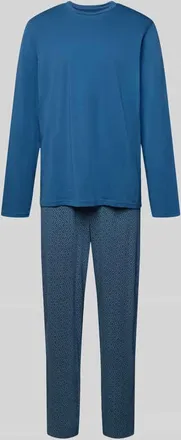 Schiesser Regular Fit Pyjama-Set in lang&auml;rmeligem Design Modell Casual in Marine, Gr&ouml;&szlig;e 48
