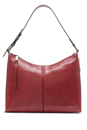 Calvin Klein Womens Max Top Zip Hobo Shoulder Bag, Ruby Red, One Size