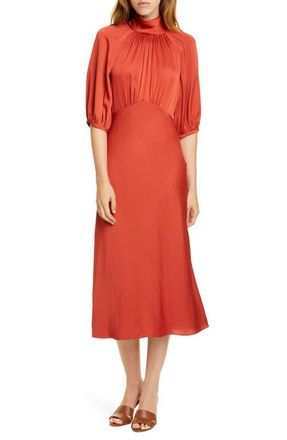 Rebecca Taylor Tie Neck Satin Dress in Carnelian at Nordstrom, Size 4