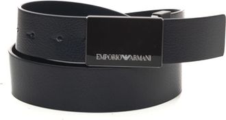 Emporio Armani Pebbled Leather Belt with Plate - Heren - Riemen - Blauw - ONE Size - Leer - Accessoires