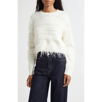 Cinq &agrave; Sept Vivi Feather Trim Wool Blend Sweater in Ivory at Nordstrom, Size X-Small