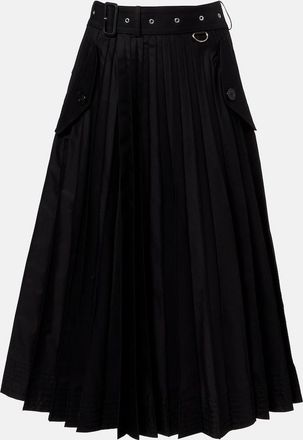 sacai Belted cotton-blend gabardine midi skirt