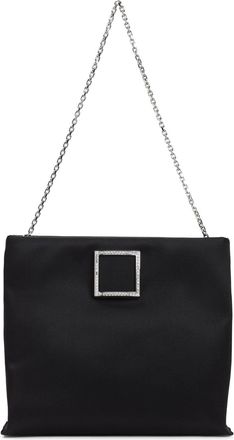 Roger Vivier Black Trompette Strass Soft Satin Clutch-Donna