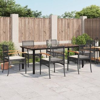 vidaXL Set De Comedor De Jard&iacute;n 7 Pzas Y Cojines Rat&aacute;n Sint&eacute;tico Negro Vidaxl