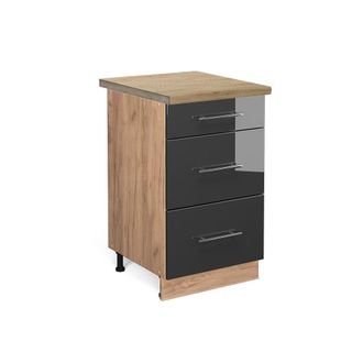 Vicco Mueble Bajo De Cocina Fame-line, Antracita Alto Brillo, 50 Cm, Et Roble