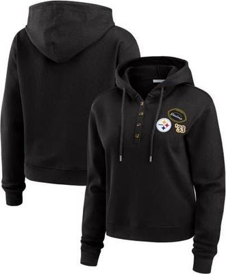 WEAR by Erin Andrews Womens WEAR by Erin Andrews Black Pittsburgh Steelers Waffle Hoodie Pullover Top at Nordstrom, Size Xx-Large