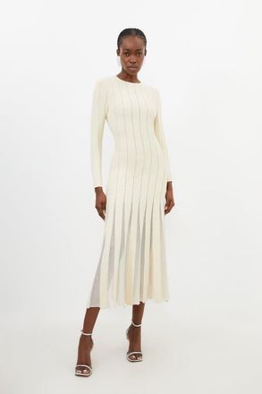 Karen Millen Filament Full Skirt Knit Midi Dress in Ivory at Nordstrom, Size X-Small