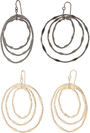 Tasha Set of 2 Frontal Hoop Earrings in Gold/Gunmetal at Nordstrom Rack