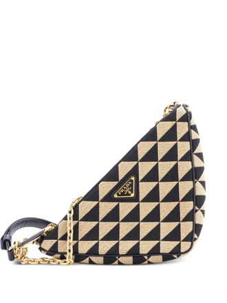 Prada Double Symbole Triangle Bag Leather and Jacquard Mini shoulder bag - Nero