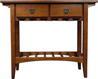 Leick Home Mission 2-Drawer Wine Stand With Glass & Bottle Storage