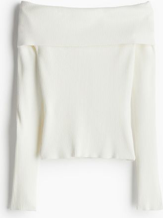 H&M Schulterfreies Shirt in Rippstrick - White