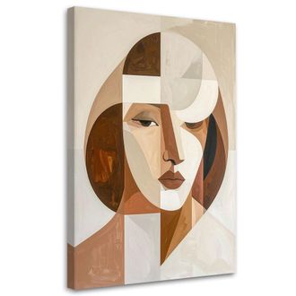 Feeby Cuadro En Lienzo, Retrato Abstracto De Una Mujer En Colores Beige Y Marr&oacute;n, 80x120