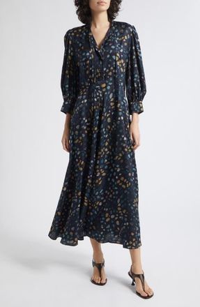 Marella Painted Spot Tie Neck Midi Dress in Navy at Nordstrom, Size 10