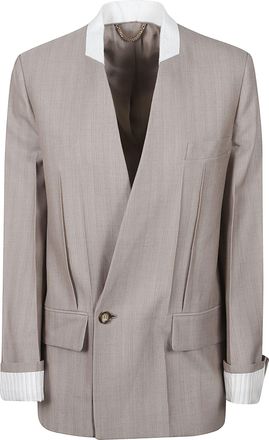 Victoria Beckham Tailored Collarless Jacket in Soft Beige Fabric