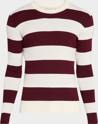 Moncler Men & apos;s Wide-Stripe Wool Ribbed Crewneck Sweater