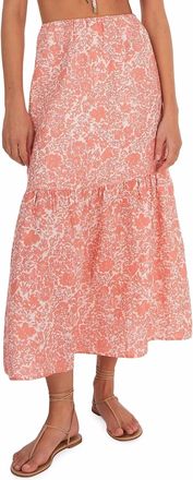 Peony Tiered Maxi Linen Skirt In Carnation