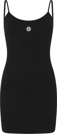 Philipp Plein Cotton Rib Short Tank Dress Crystal Hexagon - Dames - Feestkleedjes - Zwart - L - Katoen - Kleedjes