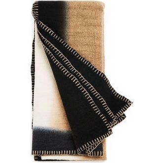 Studio Variously Ink Black White Ombre Textured Throw In Hand Spun Merino And Hand Stitched Hem in Siroco Brown at Nordstrom
